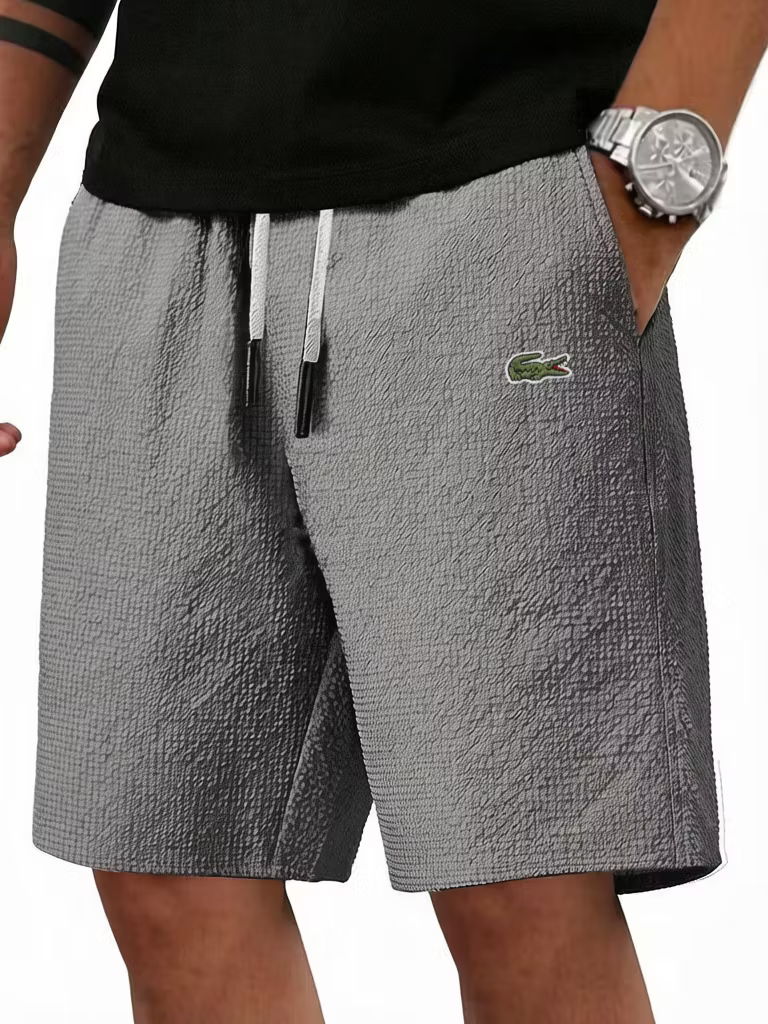 Men's Cotton Linen Fashionable Casual Embroidered Logo Shorts