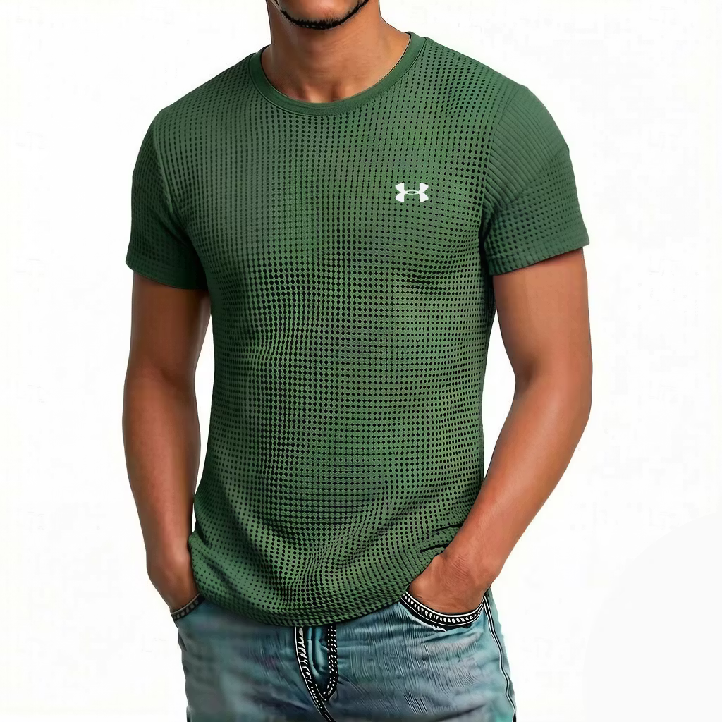 Men's Cotton Waffle Base Casual Logo Crew Neck T-Shirt