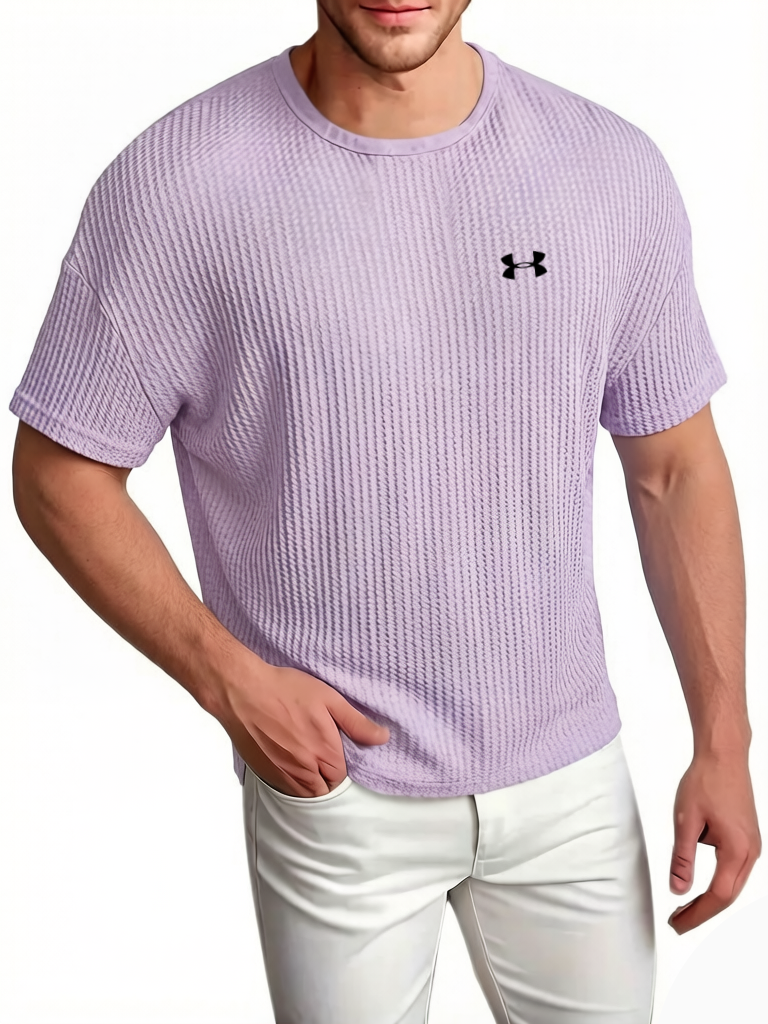 Men's Cotton Waffle Breathable Casual Round Neck Short Sleeved T-Shirt