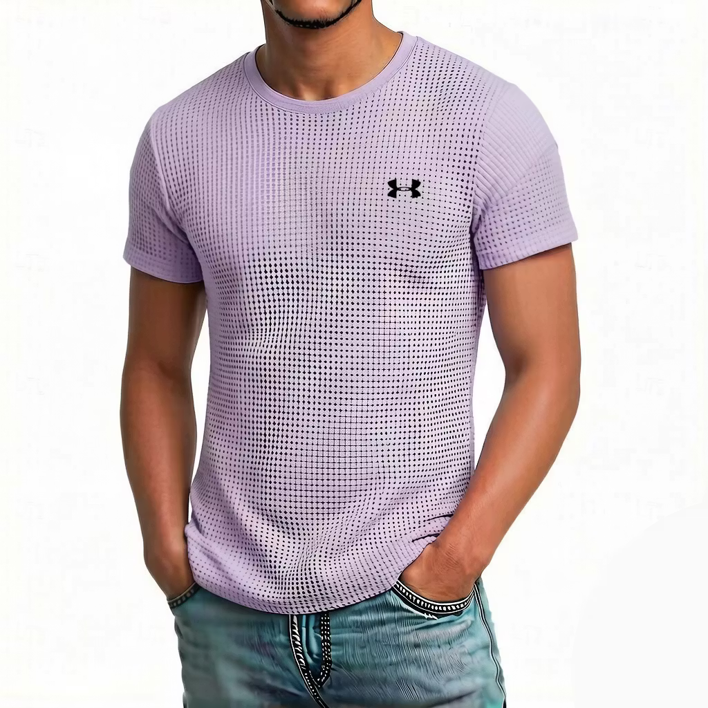Men's Cotton Waffle Base Casual Logo Crew Neck T-Shirt