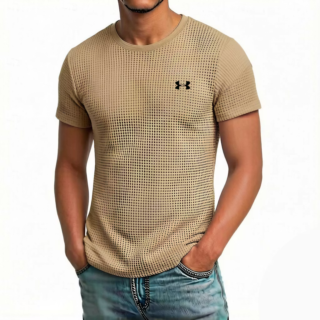 Men's Cotton Waffle Base Casual Logo Crew Neck T-Shirt