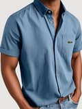 Men's Basic Retro Washed Pocket Casual Fashion Short-Sleeved Shirt