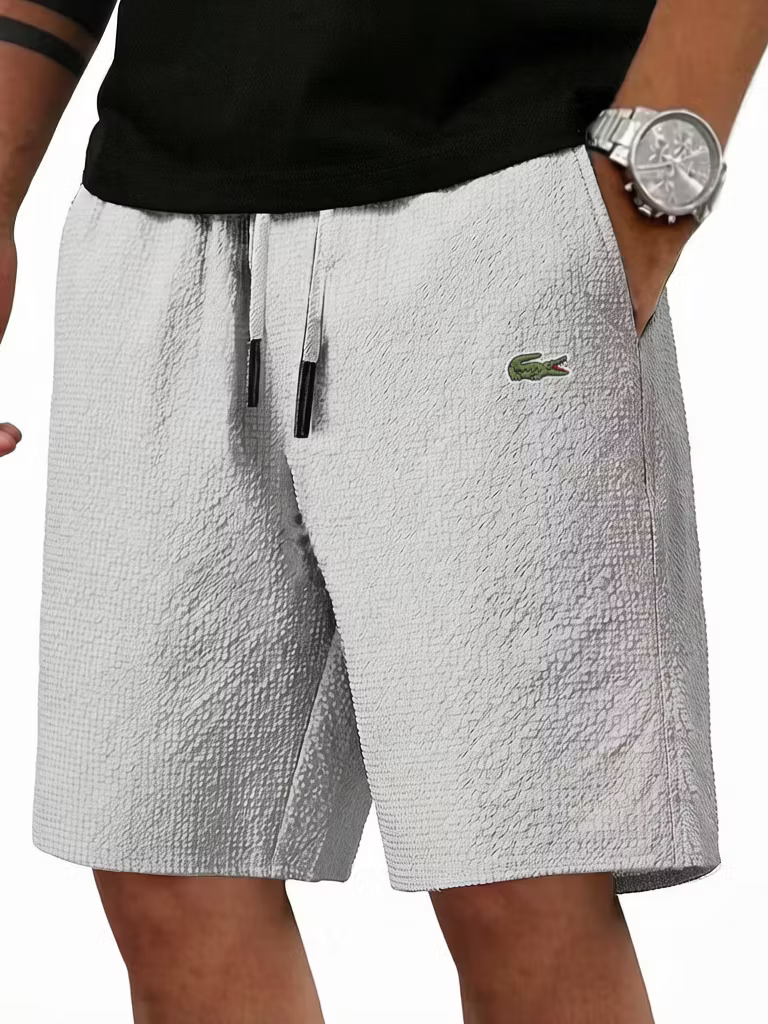 Men's Cotton Linen Fashionable Casual Embroidered Logo Shorts