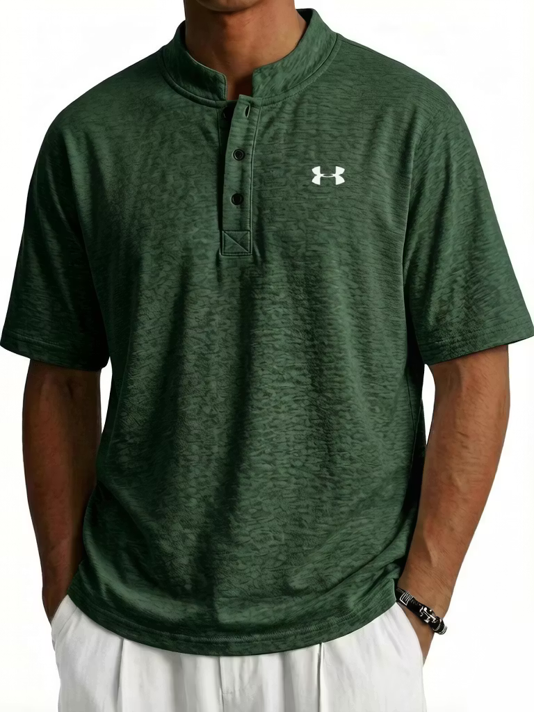 Men's Cotton Stand-up Collar Button Casual Short Sleeved Henley T-Shirt