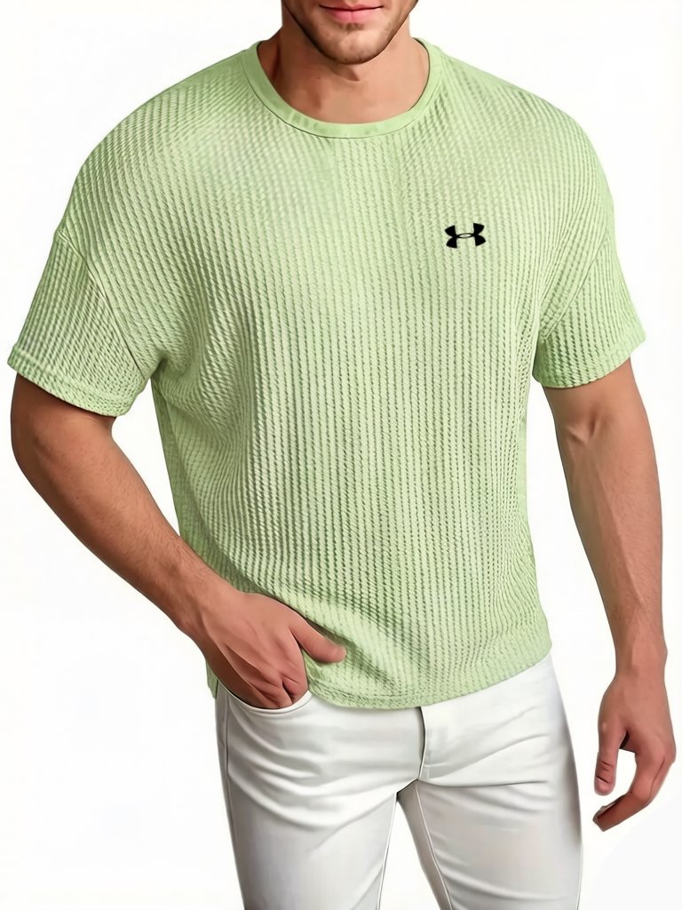 Men's Cotton Waffle Breathable Casual Round Neck Short Sleeved T-Shirt