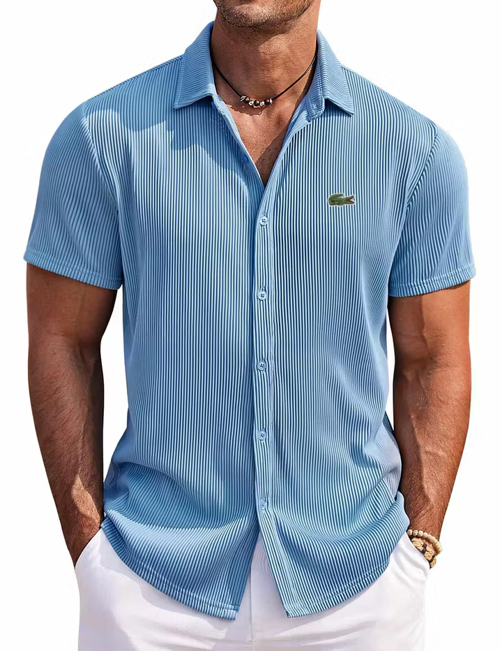 Men's Casual Fashion Solid Color Comfortable Pit Short Sleeve Shirt