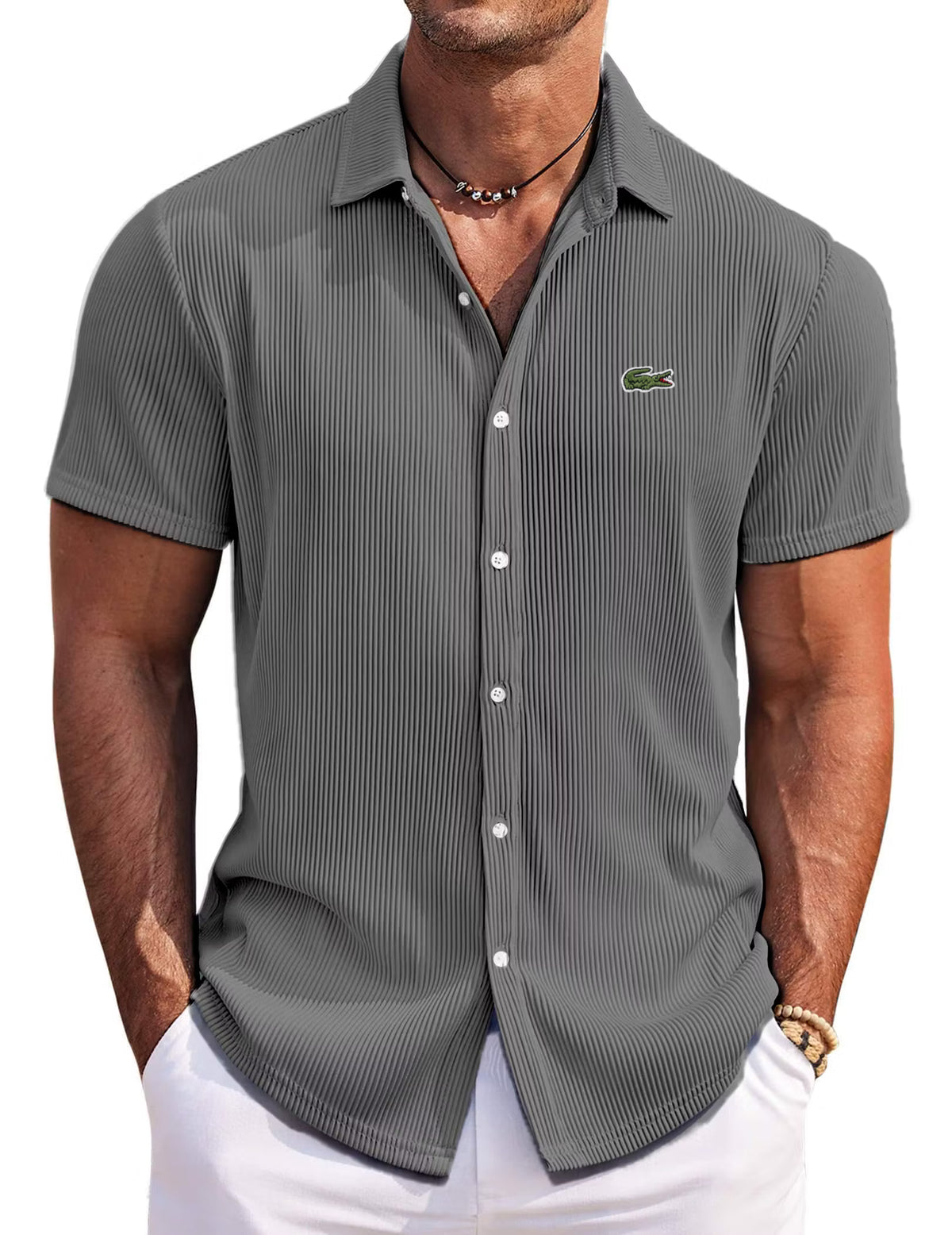 Men's Casual Fashion Solid Color Comfortable Pit Short Sleeve Shirt