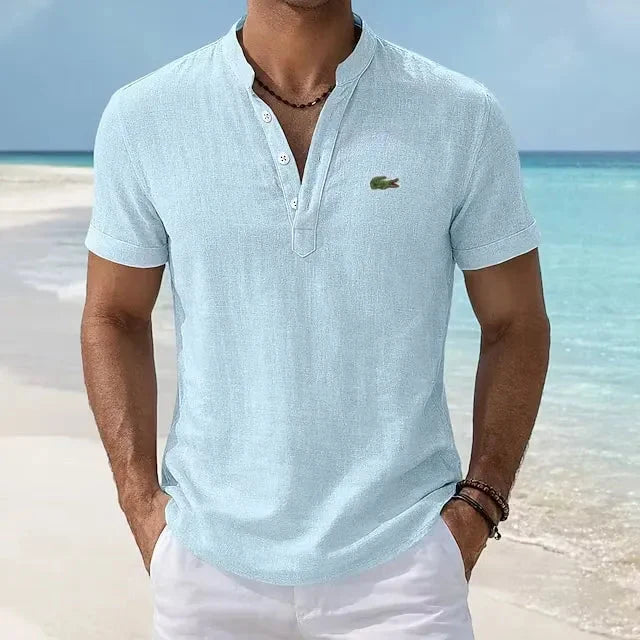 EasyWear Cotton-Linen Retro Stand Collar Polo
