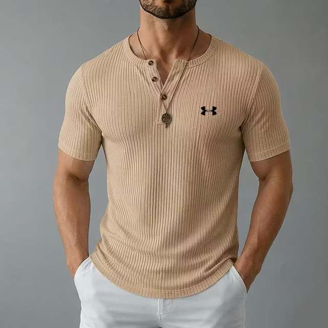Men's Cotton Casual Soft Breathable Ribbed Button-Up Henley T-Shirt