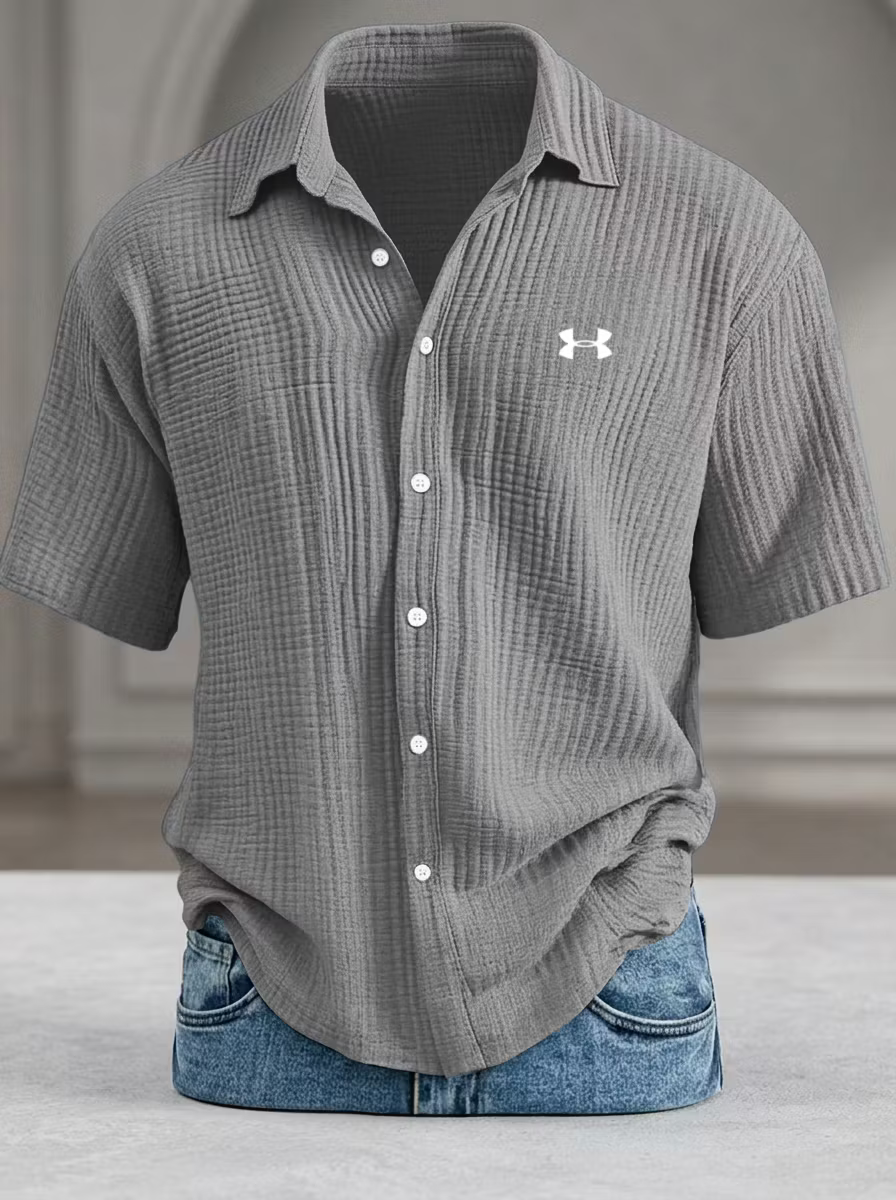 Men's Casual Pure Cotton Loose Textured Short-Sleeve Shirt