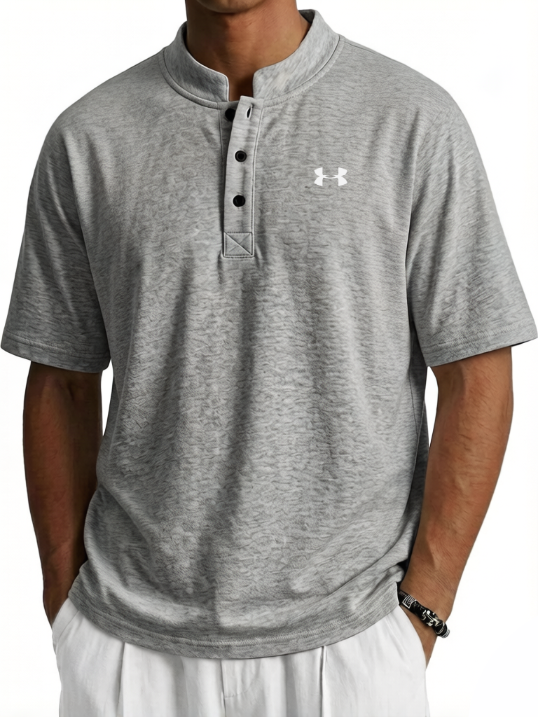 Men's Cotton Stand-up Collar Button Casual Short Sleeved Henley T-Shirt