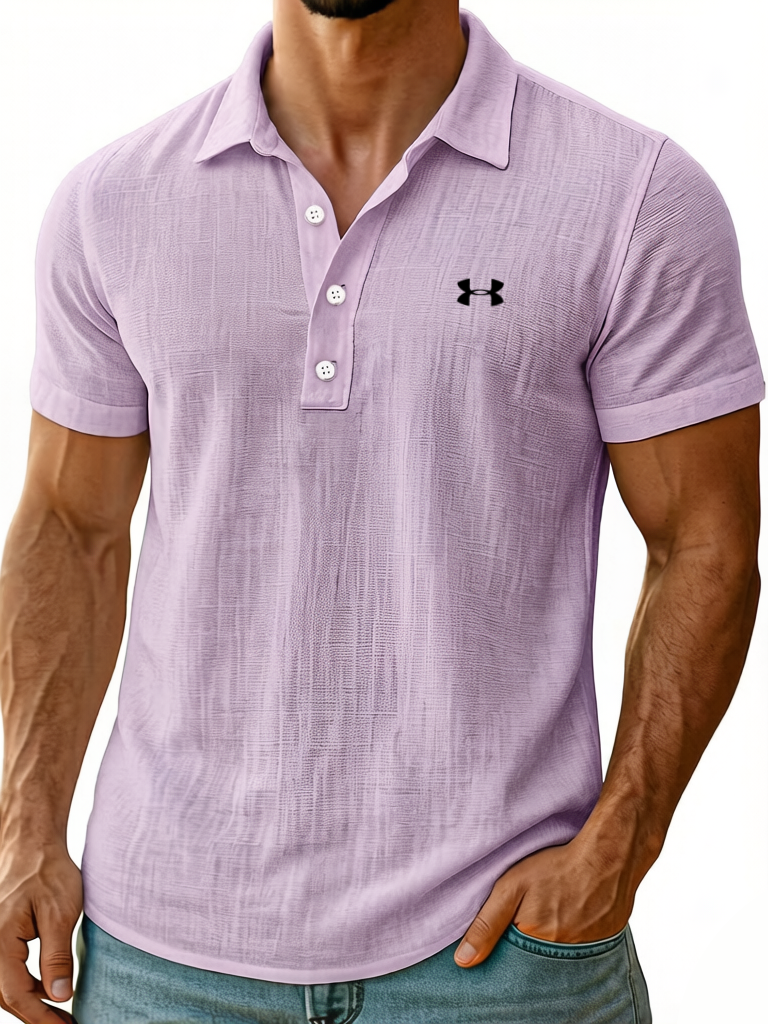 Men's Cotton Linen Daily Simple Comfortable Solid Color Short-Sleeved Polo Shirt