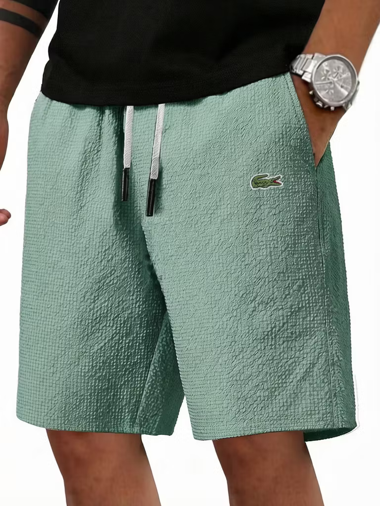 Men's Cotton Linen Fashionable Casual Embroidered Logo Shorts