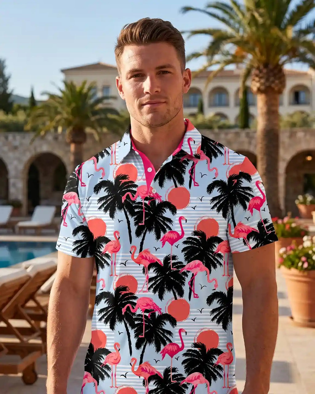 Coastal Flamingo Sunset Polo