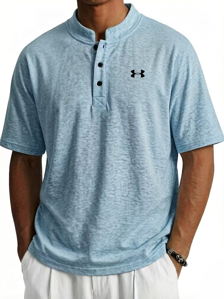 Men's Cotton Stand-up Collar Button Casual Short Sleeved Henley T-Shirt