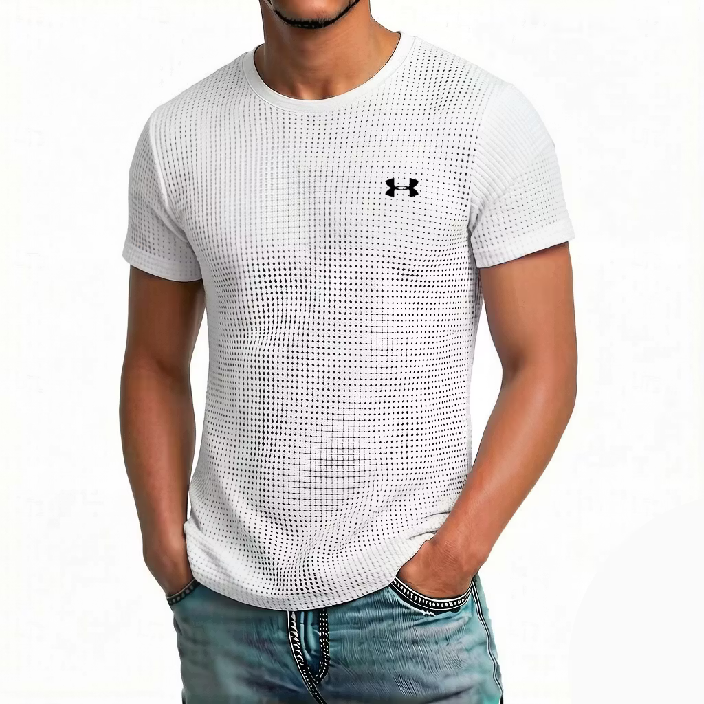Men's Cotton Waffle Base Casual Logo Crew Neck T-Shirt