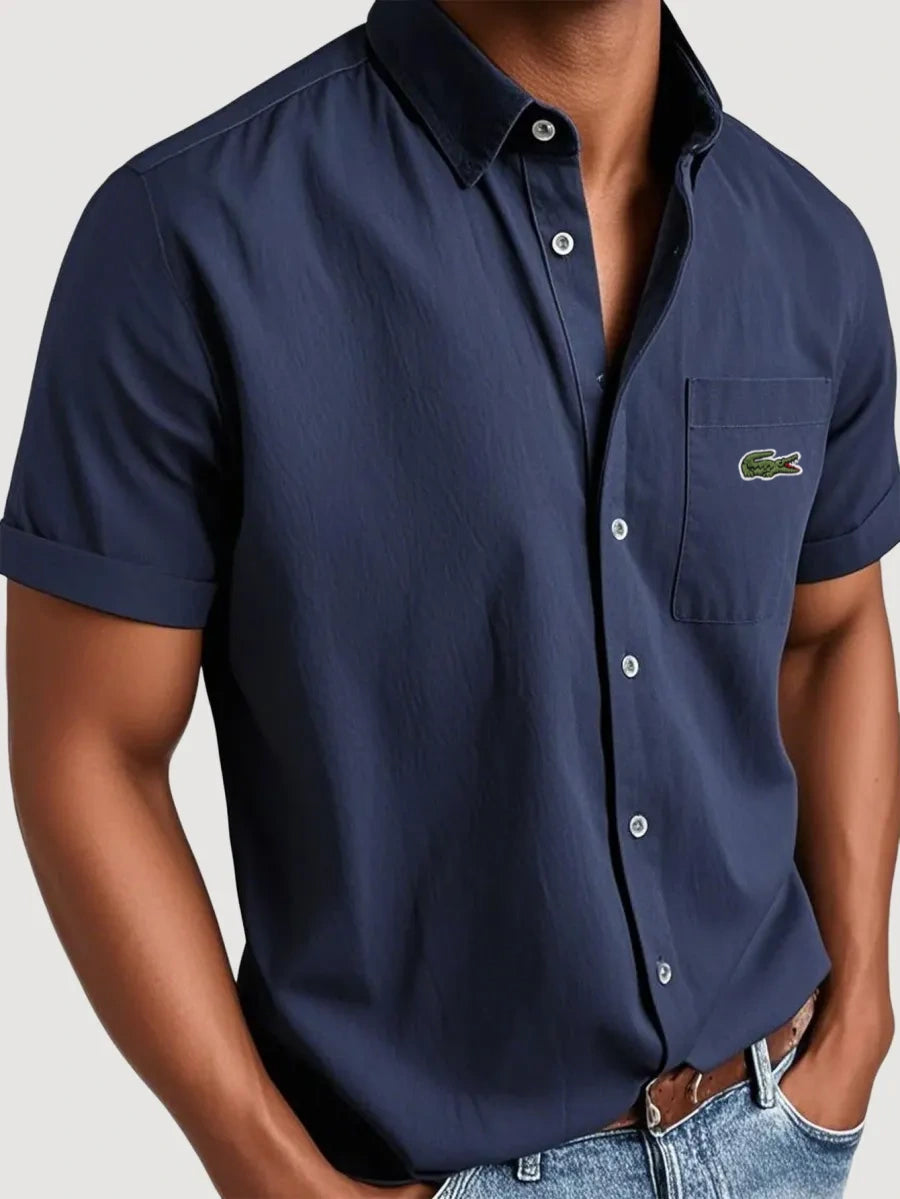 Men's Basic Retro Washed Pocket Casual Fashion Short-Sleeved Shirt