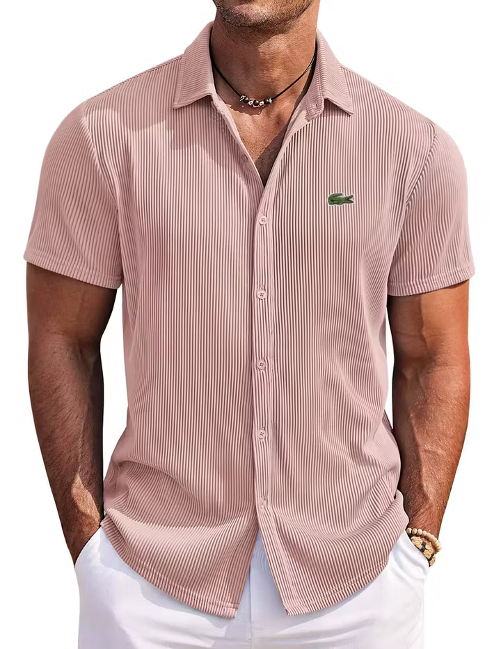 Men's Casual Fashion Solid Color Comfortable Pit Short Sleeve Shirt