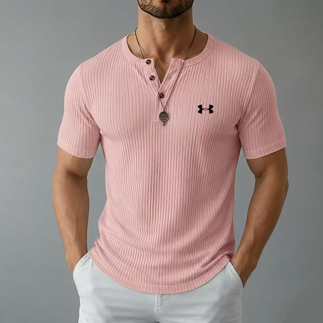Men's Cotton Casual Soft Breathable Ribbed Button-Up Henley T-Shirt