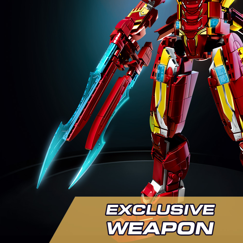 Ultimate Red & Gold Mecha Building Set – 13.8" Tall Armored Figure with 1,568 PCS, Full Articulation & Dual Energy Blades - Image 9