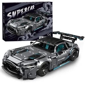 Mesiondy Silver Arrow GT Black Series Building Kit – 1466 PCS Premium Brick System | 1:14 Scale German Supercar | AMG Racing Livery