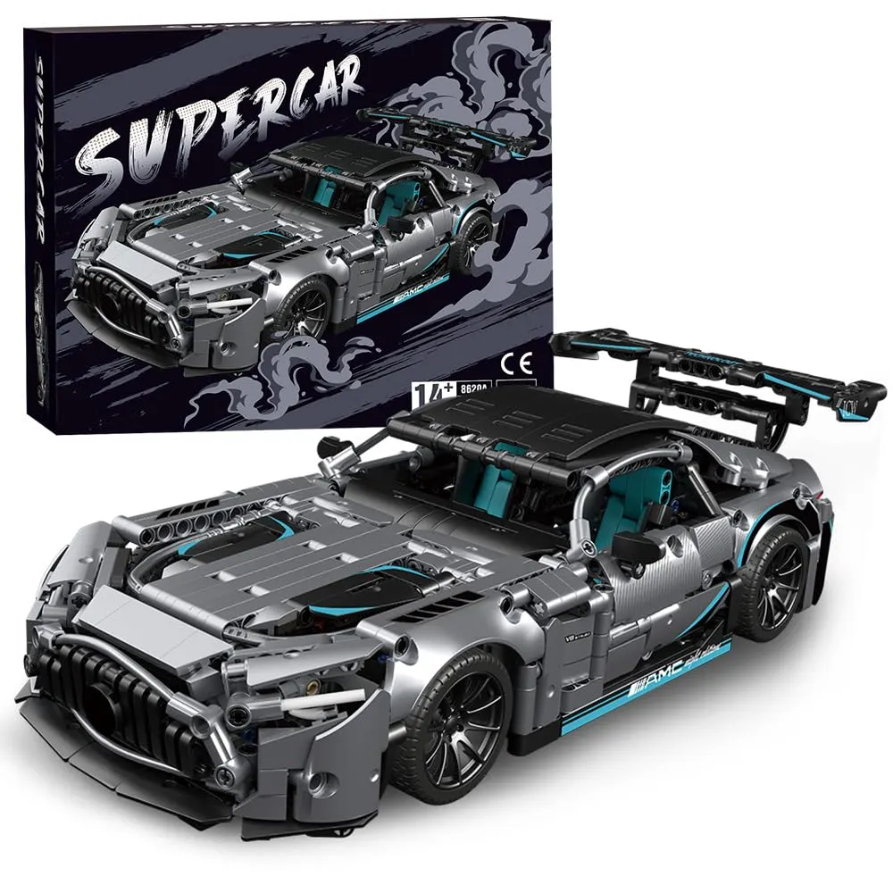 Mesiondy Silver Arrow GT Black Series Building Kit – 1466 PCS Premium Brick System | 1:14 Scale German Supercar | AMG Racing Livery
