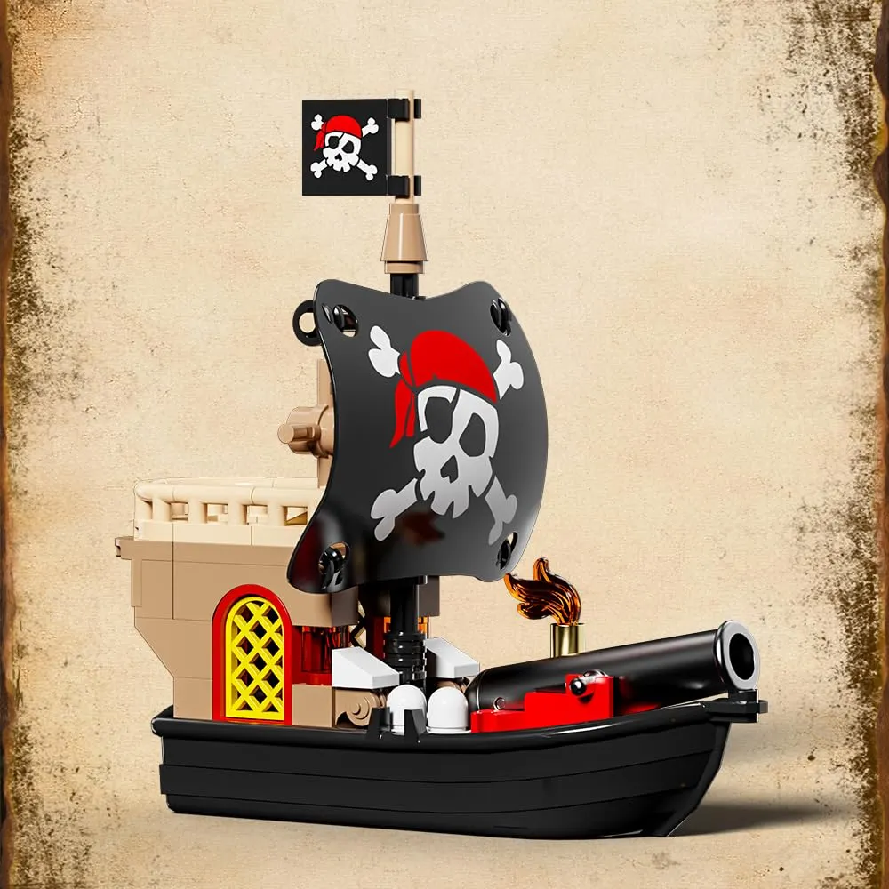 Mesiondy Pirate Island Outpost Building Set π΄ββ οΈ β 943 PCS, 13.8" Wide Pirate Hideout with Boat & Palm Tree π΄, Compatible with Major Brick Brands π§© - Image 9