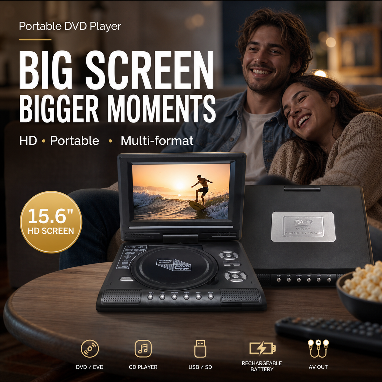 πΊ 7.8" HD Portable DVD/EVD Player β Large Screen, Rechargeable & Compatible with DVD/CD/USB/SD β Perfect for Home & Travel π₯ 50% OFF - Image 3