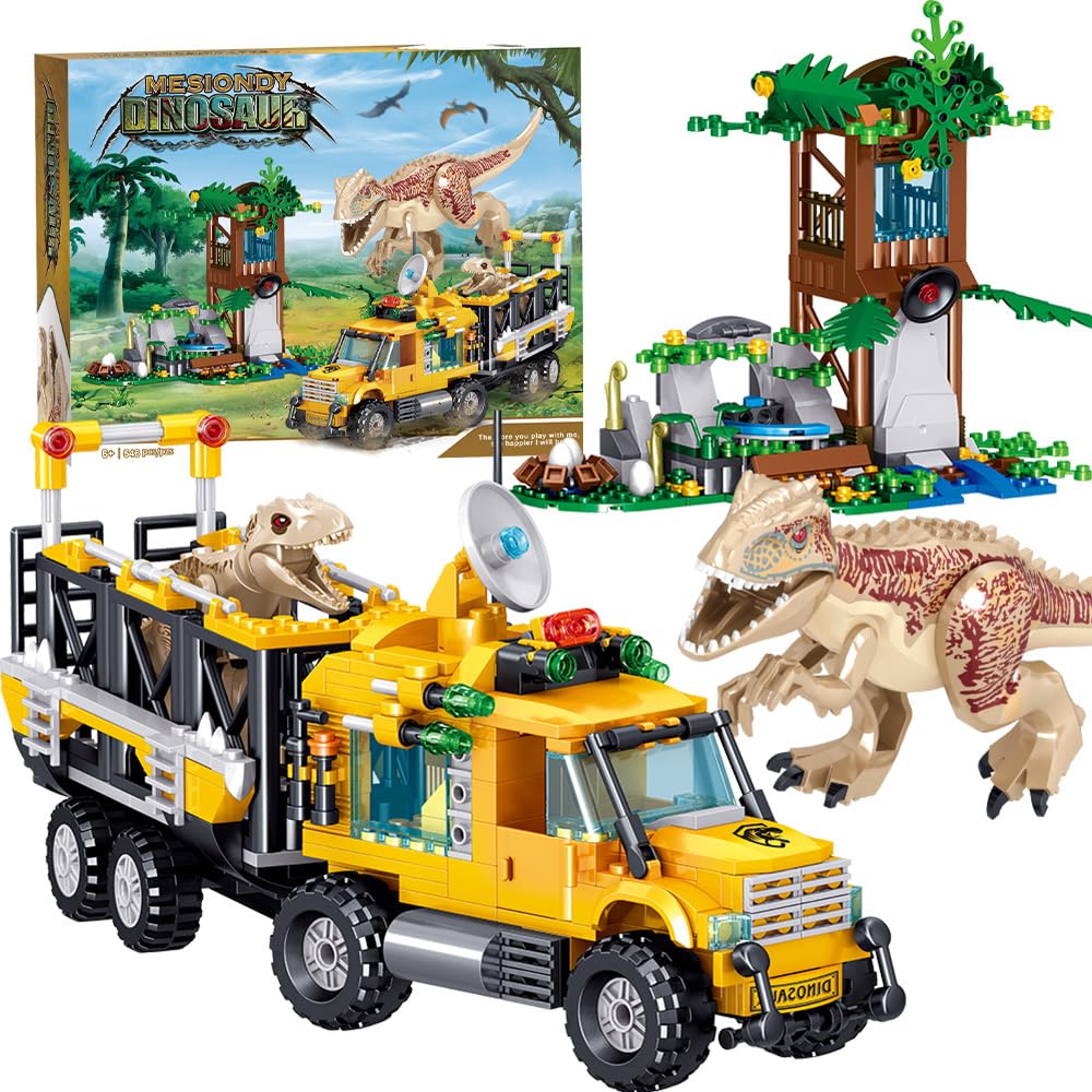 Mesiondy Prehistoric Apex Predator Expedition Building Set – 546 PCS Premium Brick System | Dino Transport Truck, Watchtower & Dinosaur Figures