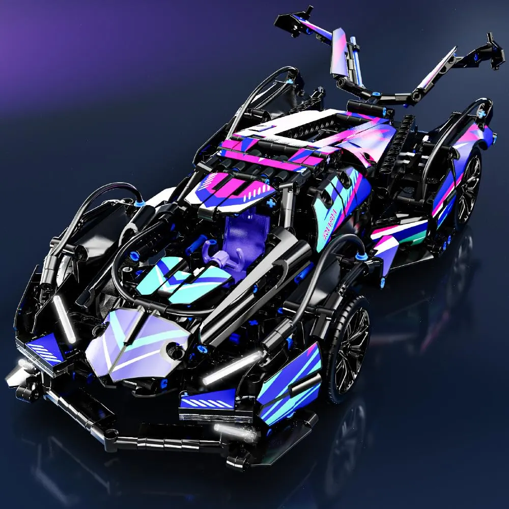 Mesiondy Cyberpunk V12 Hypercar Building Kit – 1039 PCS Premium Brick System | Italian Supercar Technic Model | Scissor Door & Active Wing Detail - Image 5