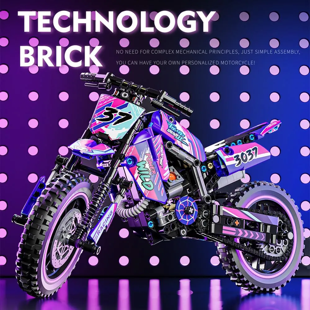 Mesiondy Off-Road Motocross Bike Building Kit – 476 PCS Premium Brick System | Dirt Bike Technic Model | Racing Decal Detail - Image 3