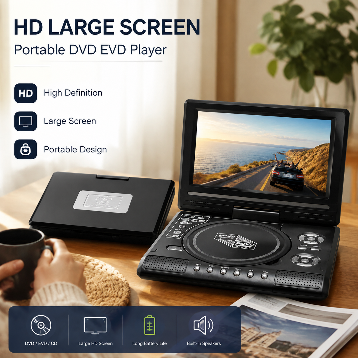 πΊ 7.8" HD Portable DVD/EVD Player β Large Screen, Rechargeable & Compatible with DVD/CD/USB/SD β Perfect for Home & Travel π₯ 50% OFF