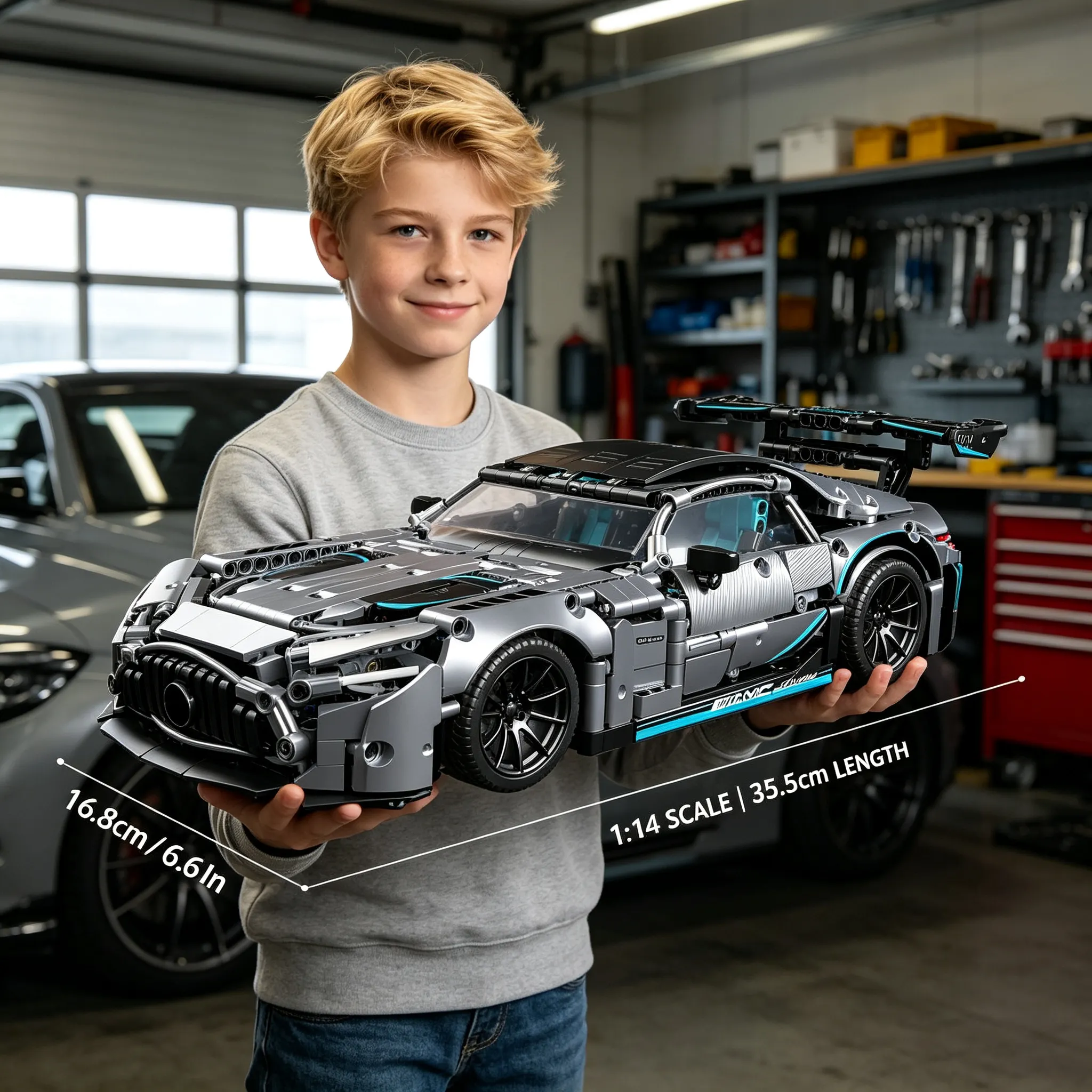 Mesiondy Silver Arrow GT Black Series Building Kit – 1466 PCS Premium Brick System | 1:14 Scale German Supercar | AMG Racing Livery - Image 5