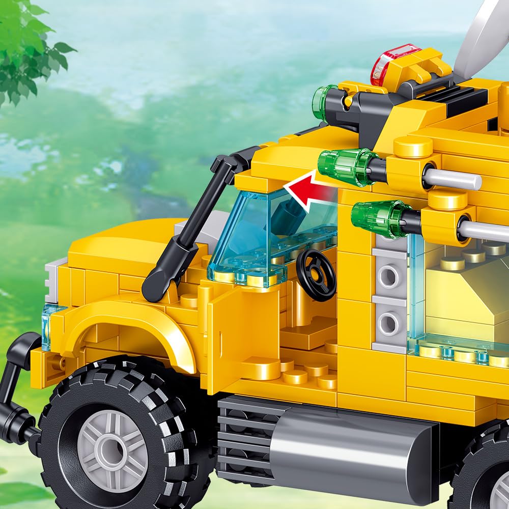 Mesiondy Prehistoric Apex Predator Expedition Building Set – 546 PCS Premium Brick System | Dino Transport Truck, Watchtower & Dinosaur Figures - Image 5