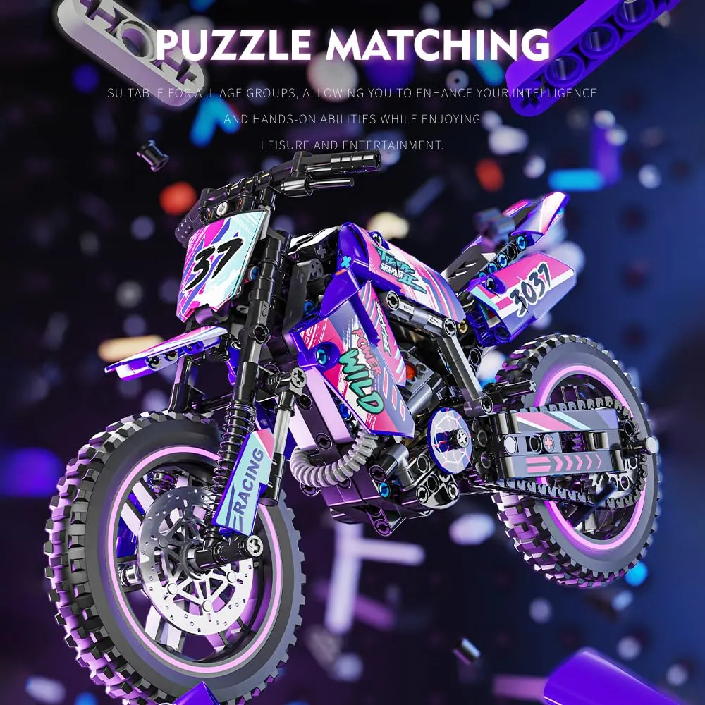 Mesiondy Off-Road Motocross Bike Building Kit – 476 PCS Premium Brick System | Dirt Bike Technic Model | Racing Decal Detail - Image 4