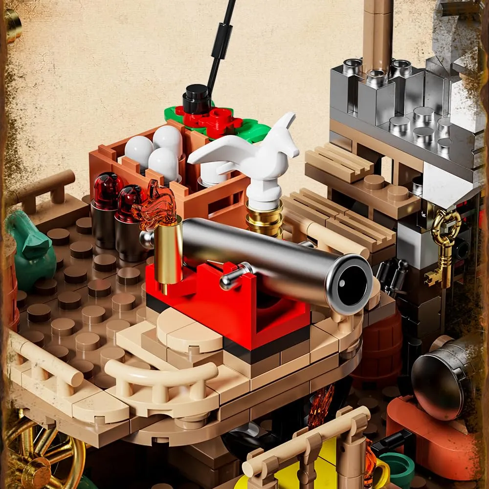 Mesiondy Pirate Island Outpost Building Set π΄ββ οΈ β 943 PCS, 13.8" Wide Pirate Hideout with Boat & Palm Tree π΄, Compatible with Major Brick Brands π§© - Image 7