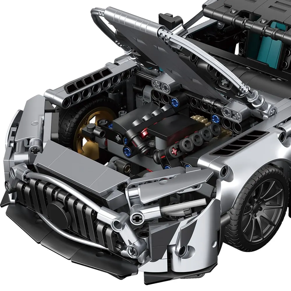 Mesiondy Silver Arrow GT Black Series Building Kit – 1466 PCS Premium Brick System | 1:14 Scale German Supercar | AMG Racing Livery - Image 9