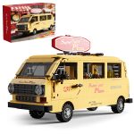 Mesiondy Retro Pizza Delivery Van Building Kit – 634 PCS Premium Brick System | 80s Food Truck Model | Removable Rooftop Sign & Interior Kitchen Detail