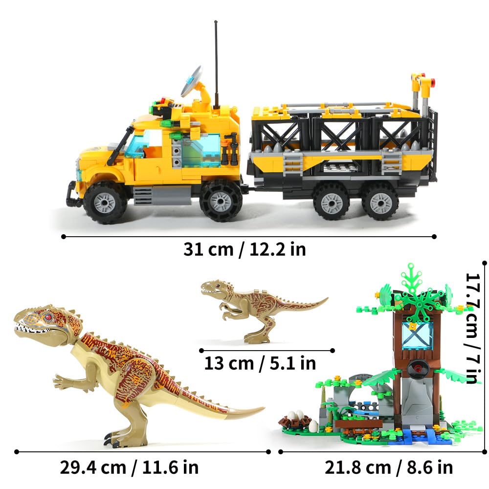 Mesiondy Prehistoric Apex Predator Expedition Building Set – 546 PCS Premium Brick System | Dino Transport Truck, Watchtower & Dinosaur Figures - Image 3