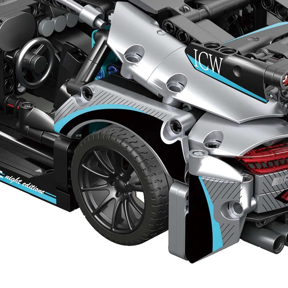 Mesiondy Silver Arrow GT Black Series Building Kit – 1466 PCS Premium Brick System | 1:14 Scale German Supercar | AMG Racing Livery - Image 7