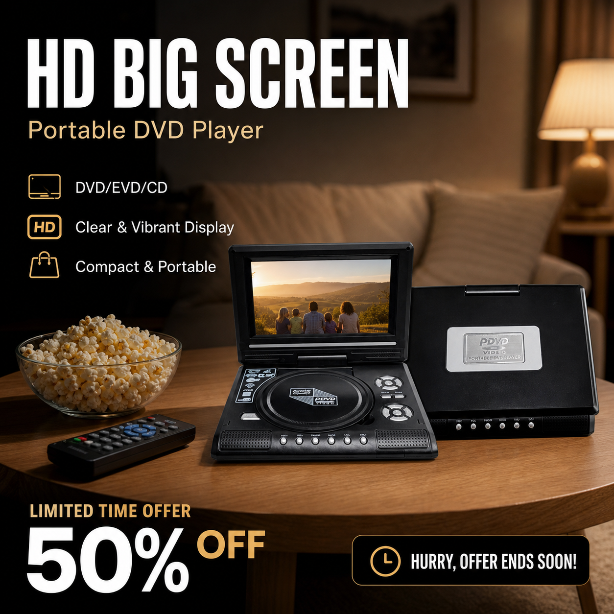 πΊ 7.8" HD Portable DVD/EVD Player β Large Screen, Rechargeable & Compatible with DVD/CD/USB/SD β Perfect for Home & Travel π₯ 50% OFF - Image 5