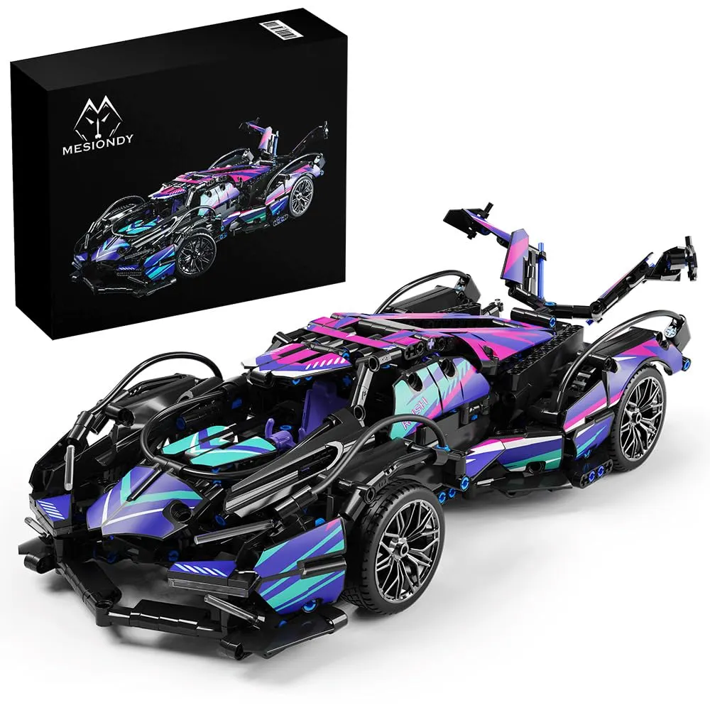 Mesiondy Cyberpunk V12 Hypercar Building Kit – 1039 PCS Premium Brick System | Italian Supercar Technic Model | Scissor Door & Active Wing Detail