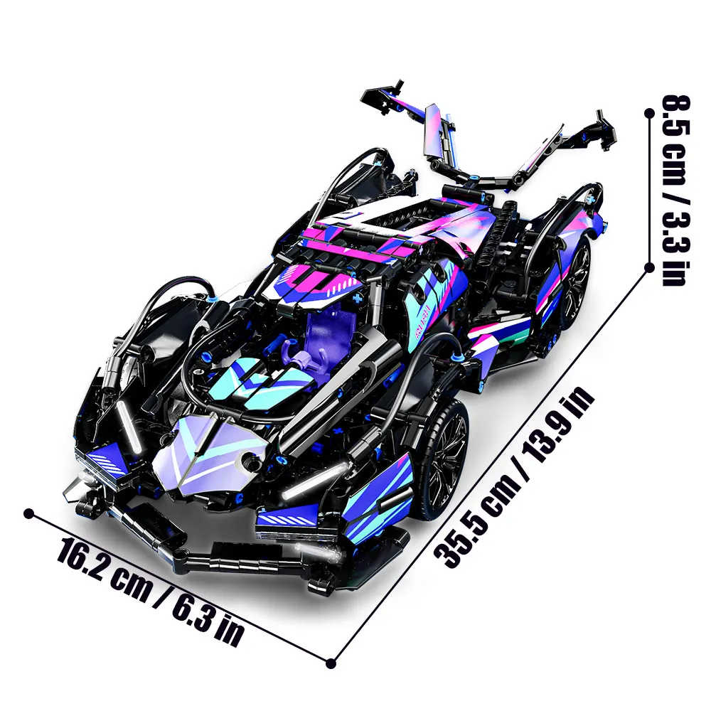 Mesiondy Cyberpunk V12 Hypercar Building Kit – 1039 PCS Premium Brick System | Italian Supercar Technic Model | Scissor Door & Active Wing Detail - Image 2