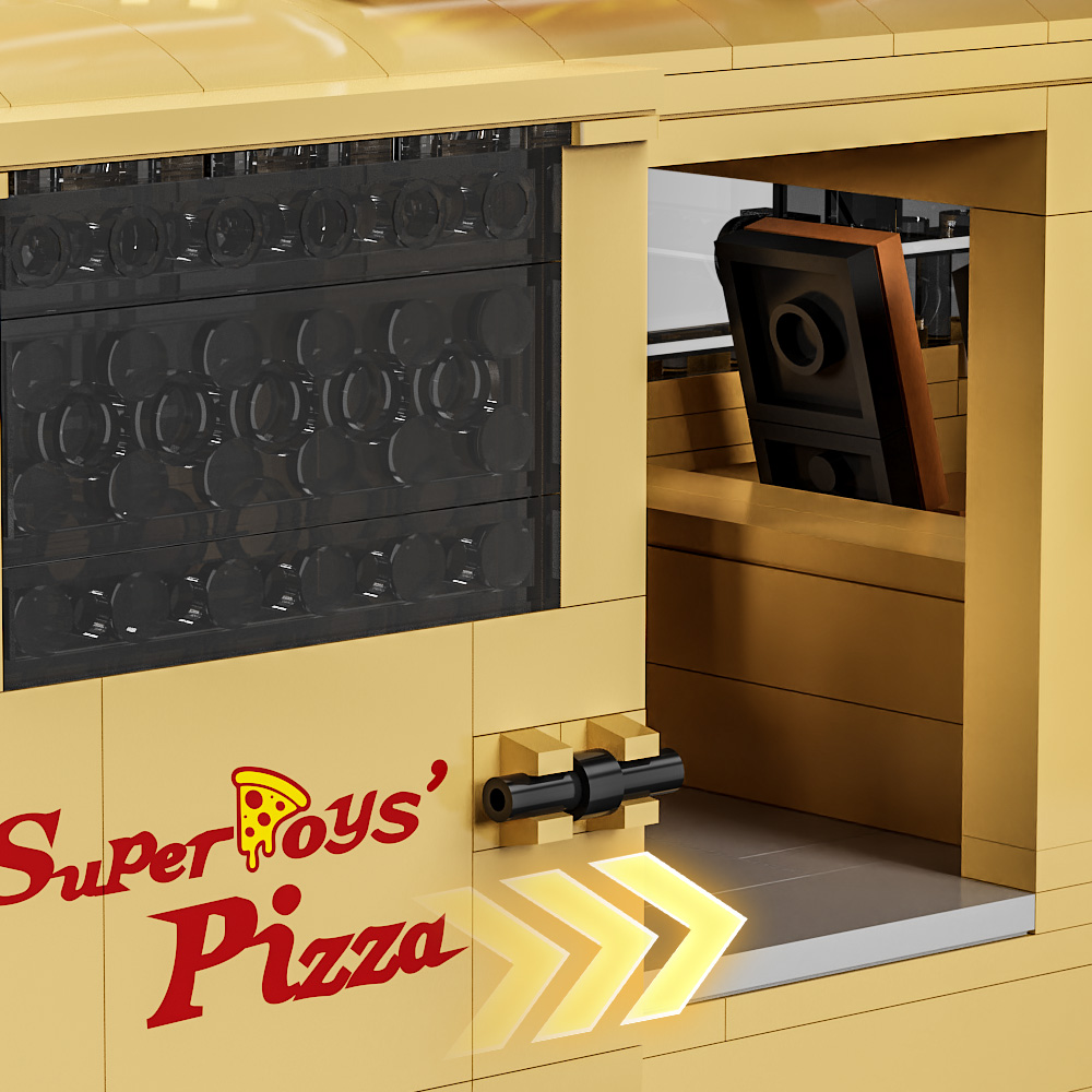 Mesiondy Retro Pizza Delivery Van Building Kit – 634 PCS Premium Brick System | 80s Food Truck Model | Removable Rooftop Sign & Interior Kitchen Detail - Image 7