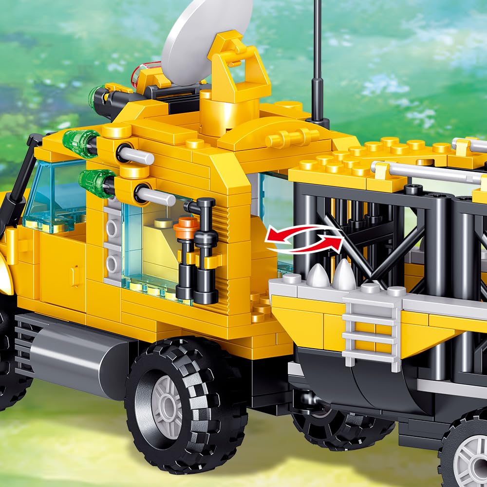 Mesiondy Prehistoric Apex Predator Expedition Building Set – 546 PCS Premium Brick System | Dino Transport Truck, Watchtower & Dinosaur Figures - Image 6