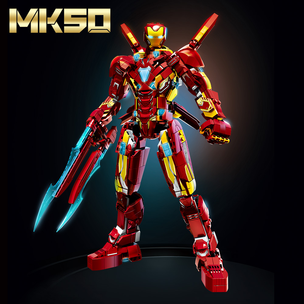 Ultimate Red & Gold Mecha Building Set – 13.8" Tall Armored Figure with 1,568 PCS, Full Articulation & Dual Energy Blades - Image 3
