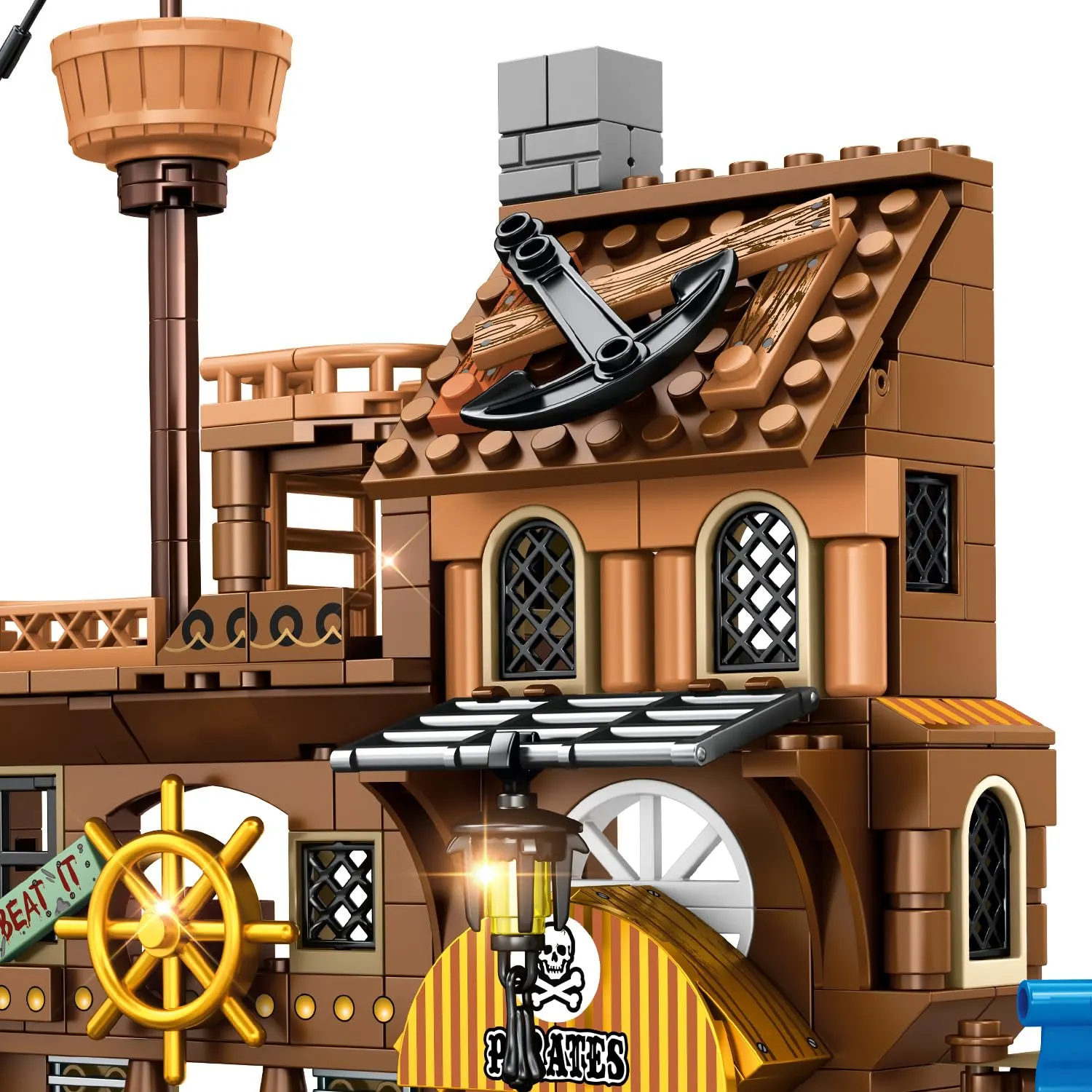 Mesiondy Pirate Island Pier Building Set ๐ดโโ ๏ธ โ 573 PCS, 21.6" Long Pirate Dock & Boat Toy ๐ข, Compatible with Major Brick Brands ๐งฉ - Image 6