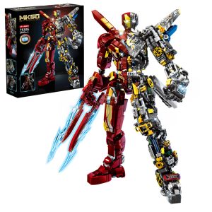 Mesiondy MK50 Armored Hero Semi-Mechanical Mech Building Kit – 2002 PCS Premium Brick System | Deconstructed Collectible Display Model | Light-Up Energy Effects