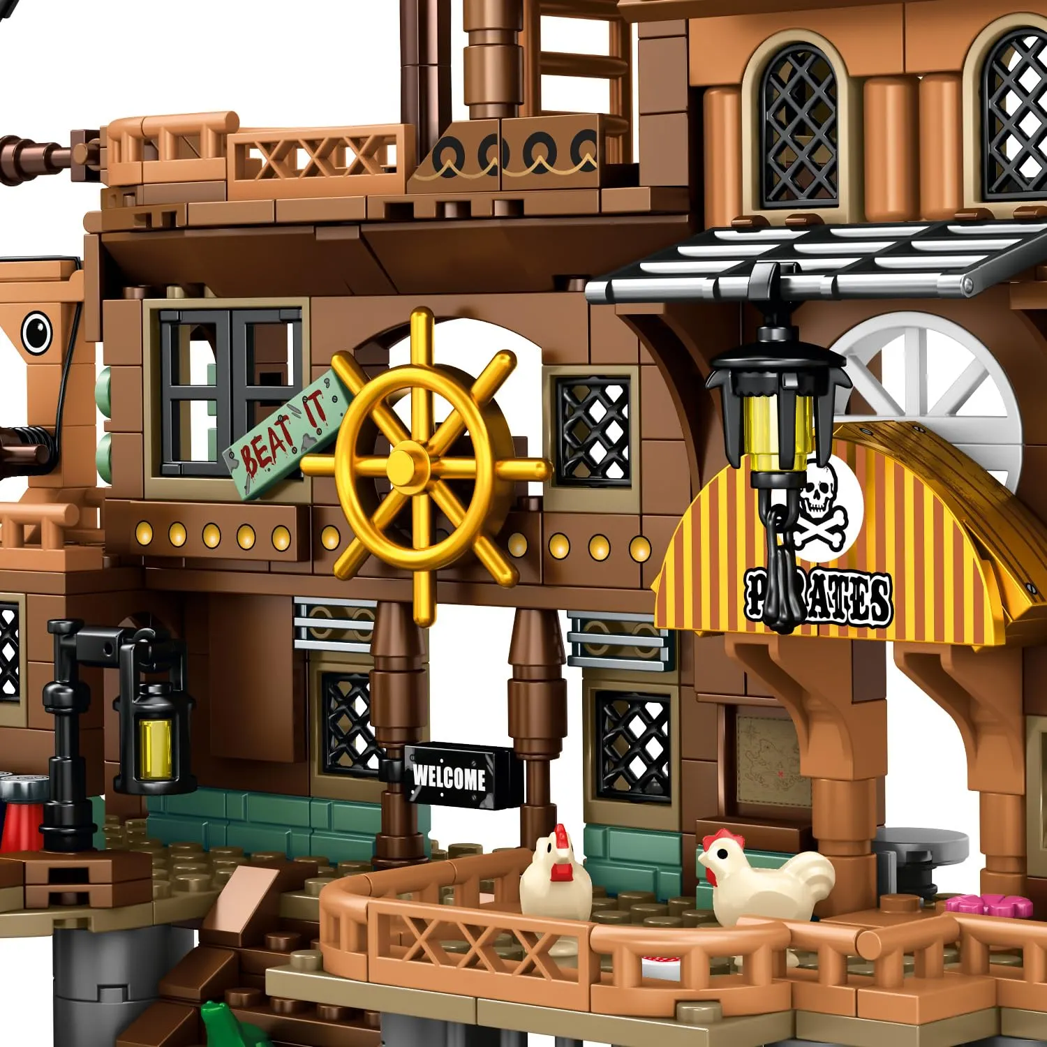 Mesiondy Pirate Island Pier Building Set ๐ดโโ ๏ธ โ 573 PCS, 21.6" Long Pirate Dock & Boat Toy ๐ข, Compatible with Major Brick Brands ๐งฉ - Image 7
