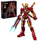 Ultimate Red & Gold Mecha Building Set – 13.8" Tall Armored Figure with 1,568 PCS, Full Articulation & Dual Energy Blades